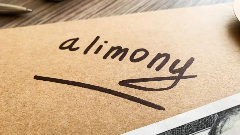 Close-up of the word "alimony" written in cursive on a document.